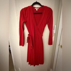 Banana Republic Red Long Sleeve Wrap Dress